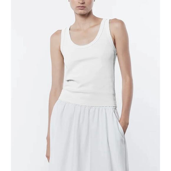 ENZA COSTA Supima Rib Scoop Tank Top Womens Medium Blue Sleeveless Quiet Luxury - Picture 3 of 13